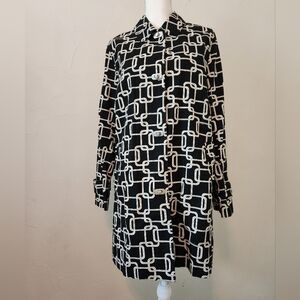 George Black And Ivory Chain Print Unlined Coat With Statement Closures
